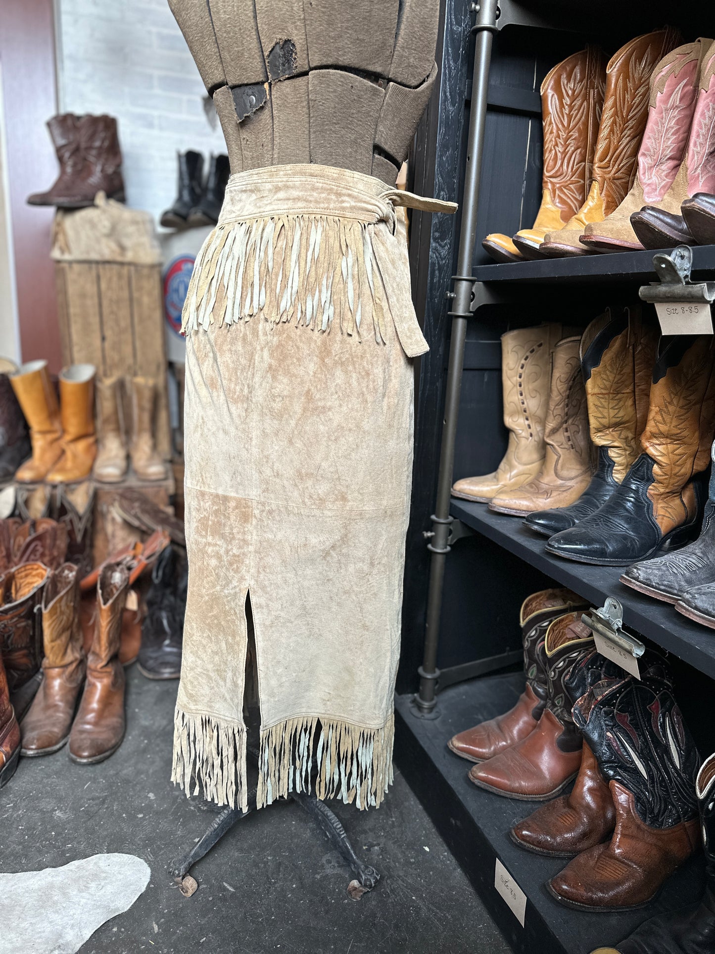 LONG FRINGE SUEDE WRAP SKIRT