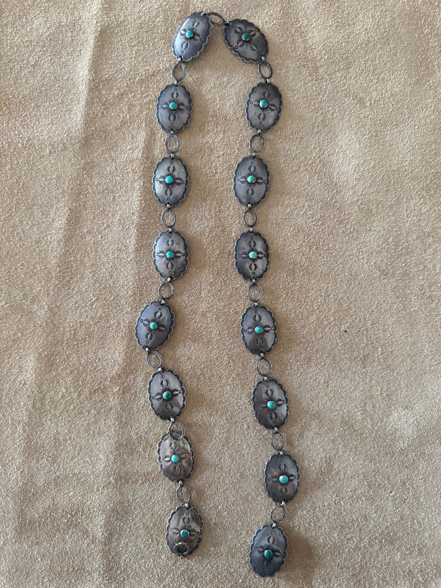 Silver and Turquoise Small Oval Concho Belt