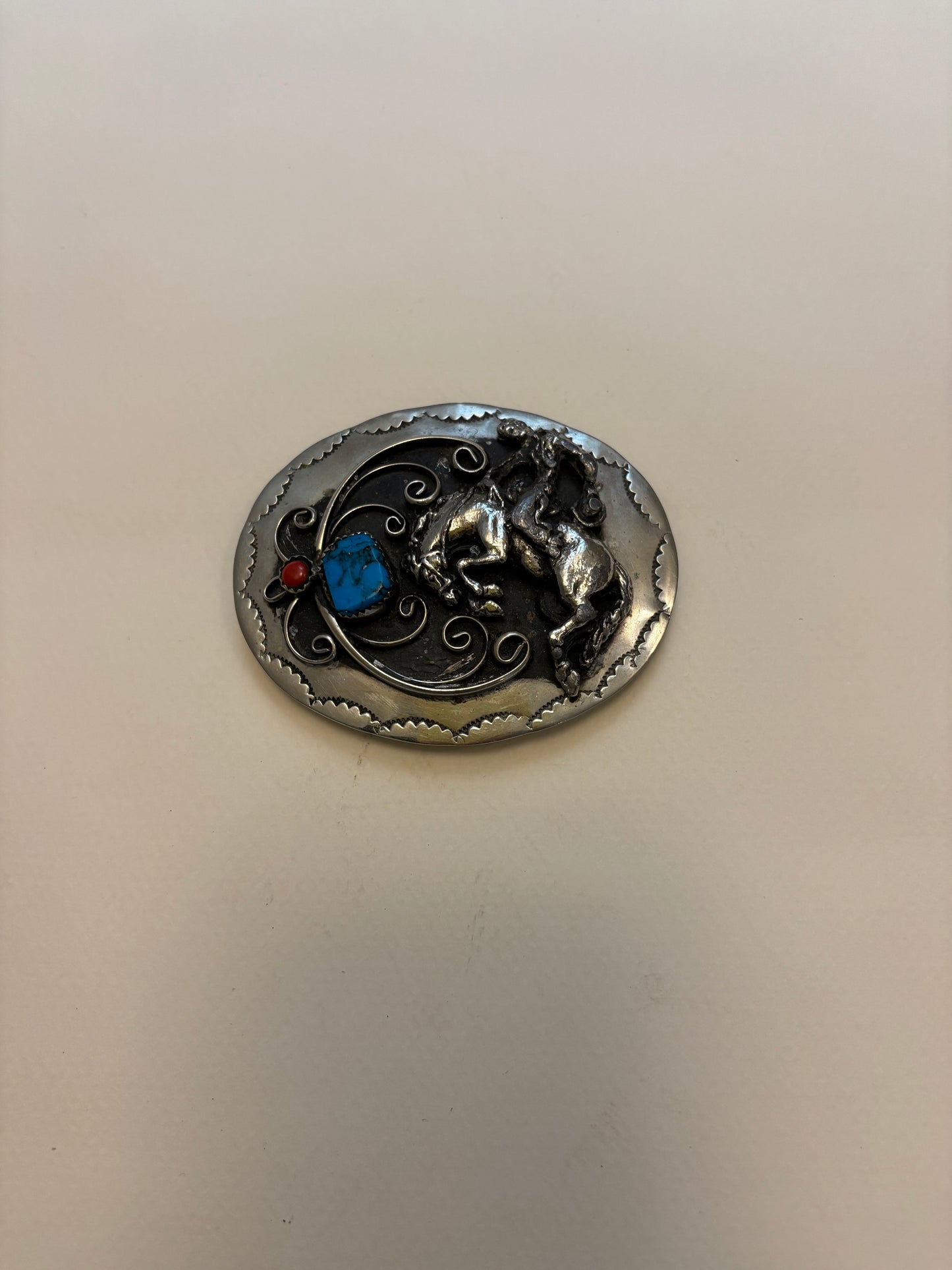Silver Bronco Belt Buckle