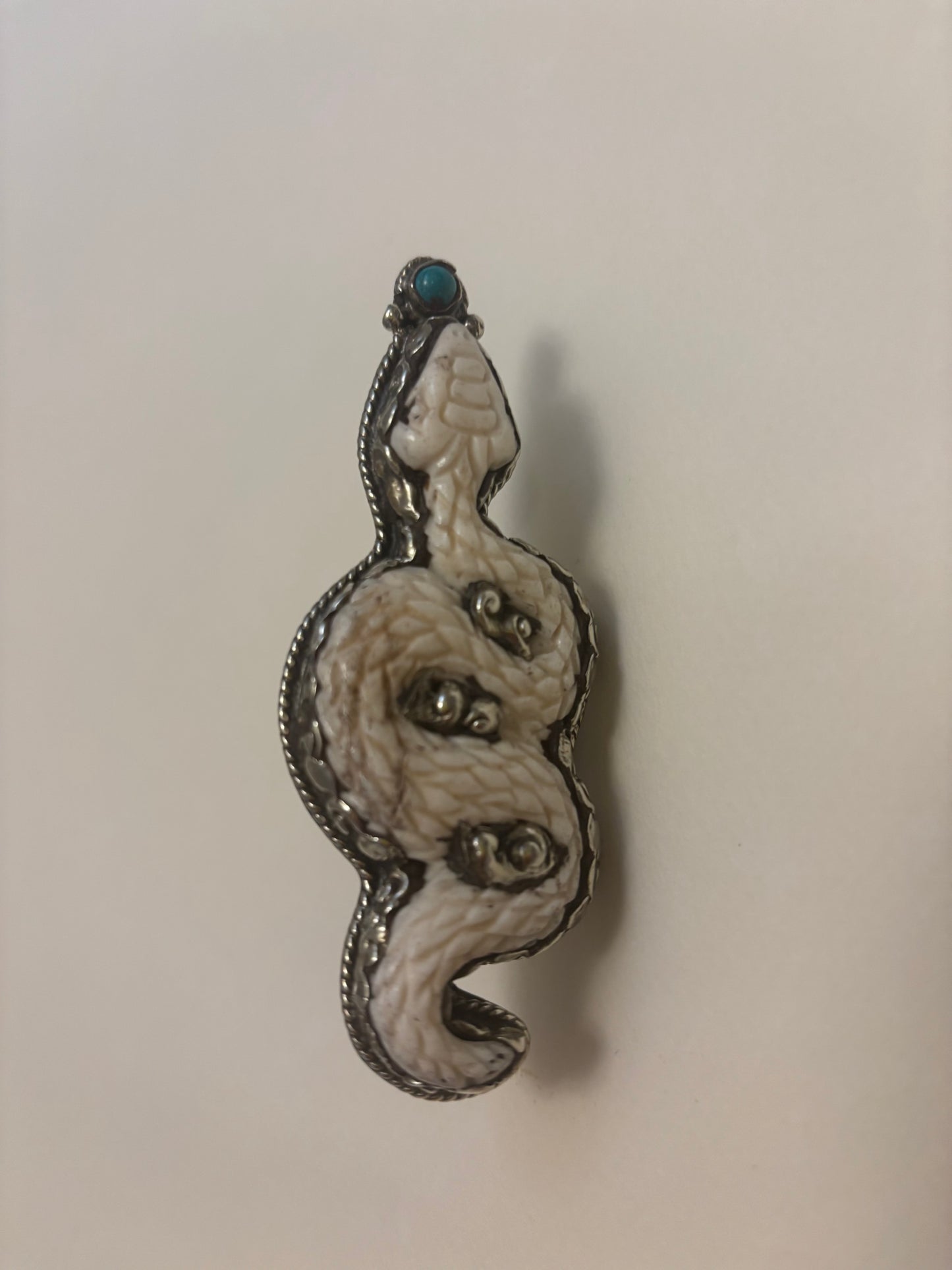 Carved Bone & Tibetan Silver Serpent Ring