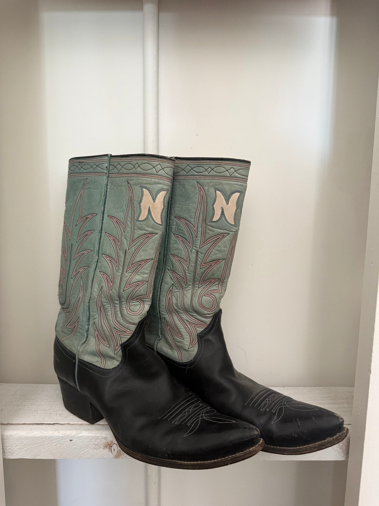 Vintage Custom Turquoise and Black ‘NG’ Boots