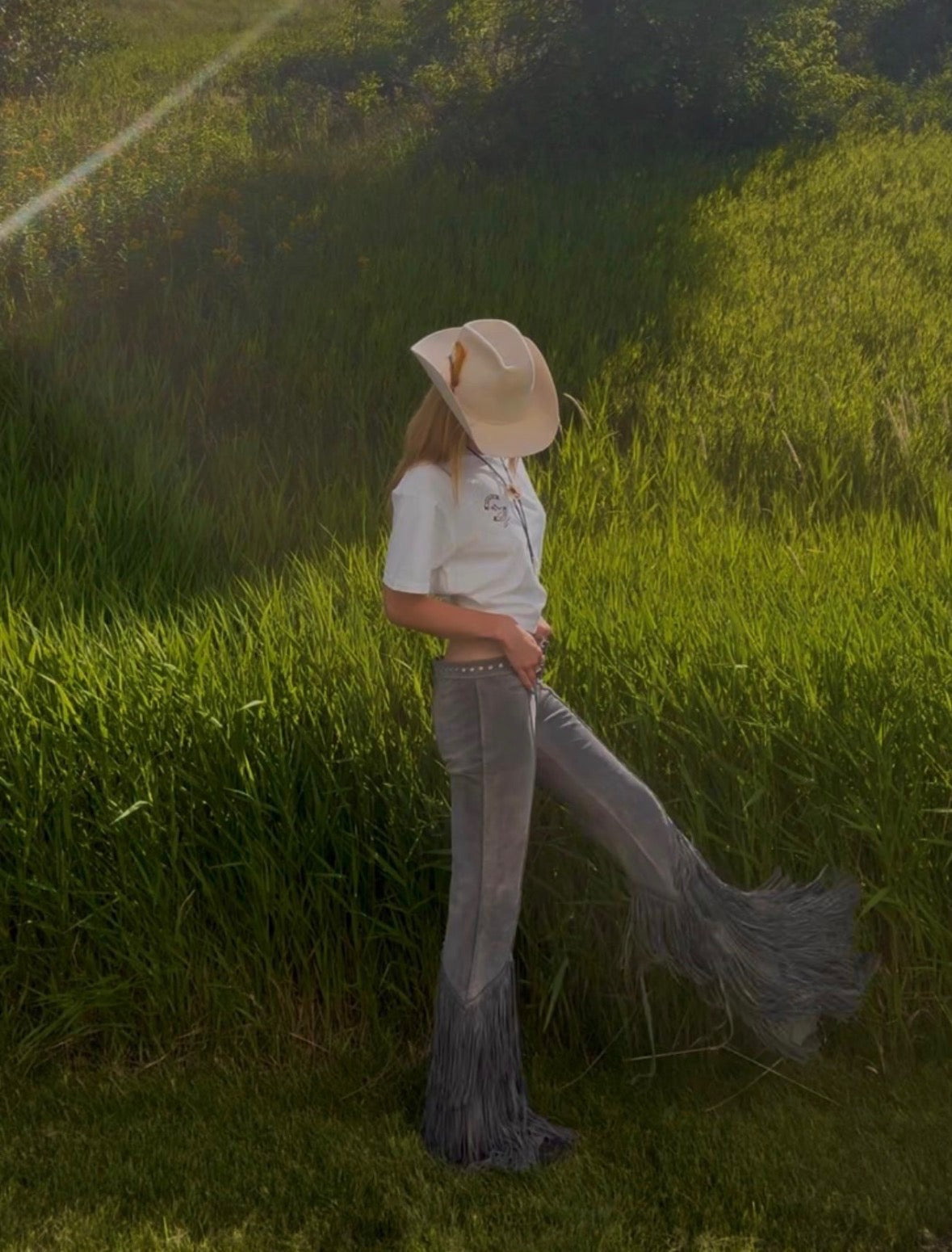 Grey Suede Fringe Pants