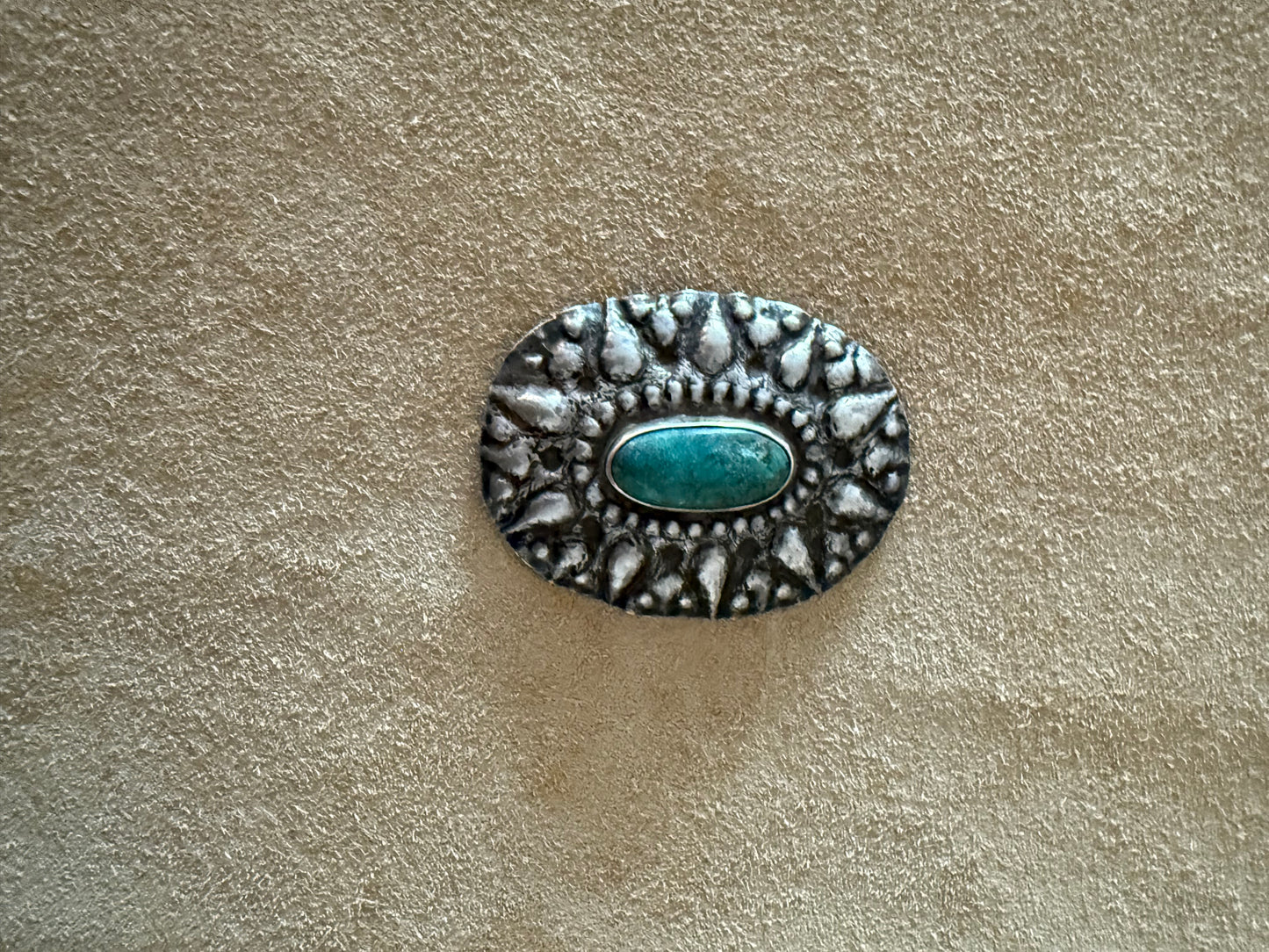 Mexican Silver and Green Turquoise Brooch