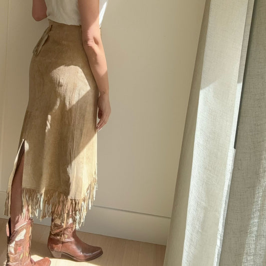 TAN FRINGE SUEDE SKIRT