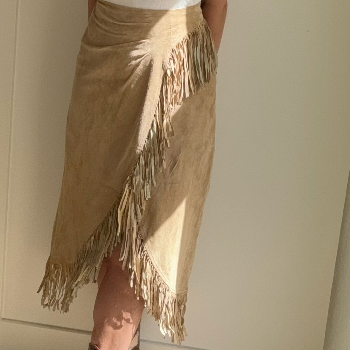 TAN FRINGE SUEDE SKIRT