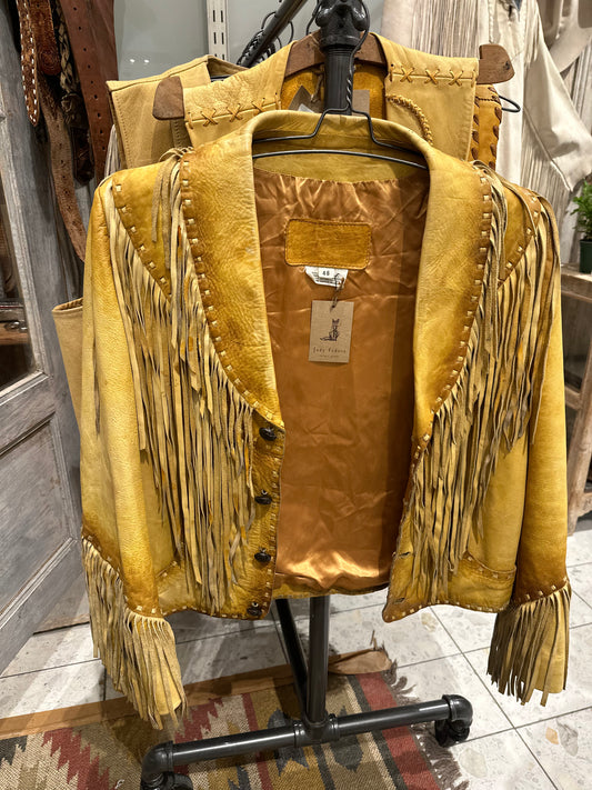Vintage Leather Ranch Ombre Fringe Jacket