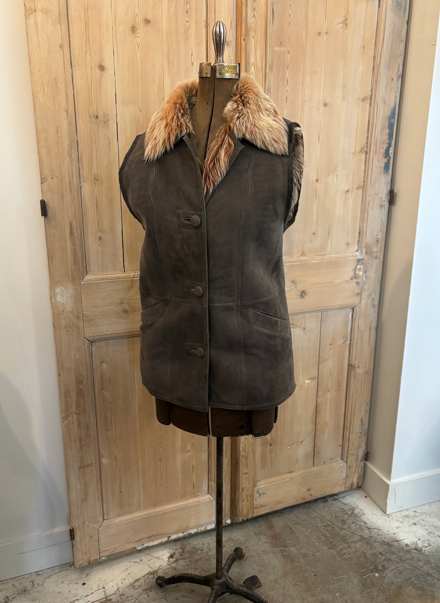 Dark Grey Suede and Shearling Vest (Large)