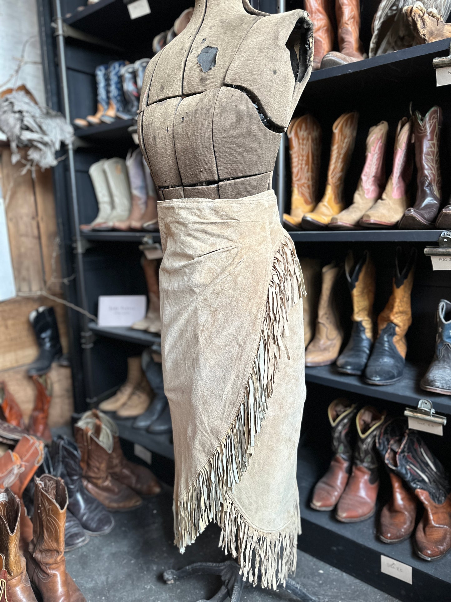 LONG FRINGE SUEDE WRAP SKIRT
