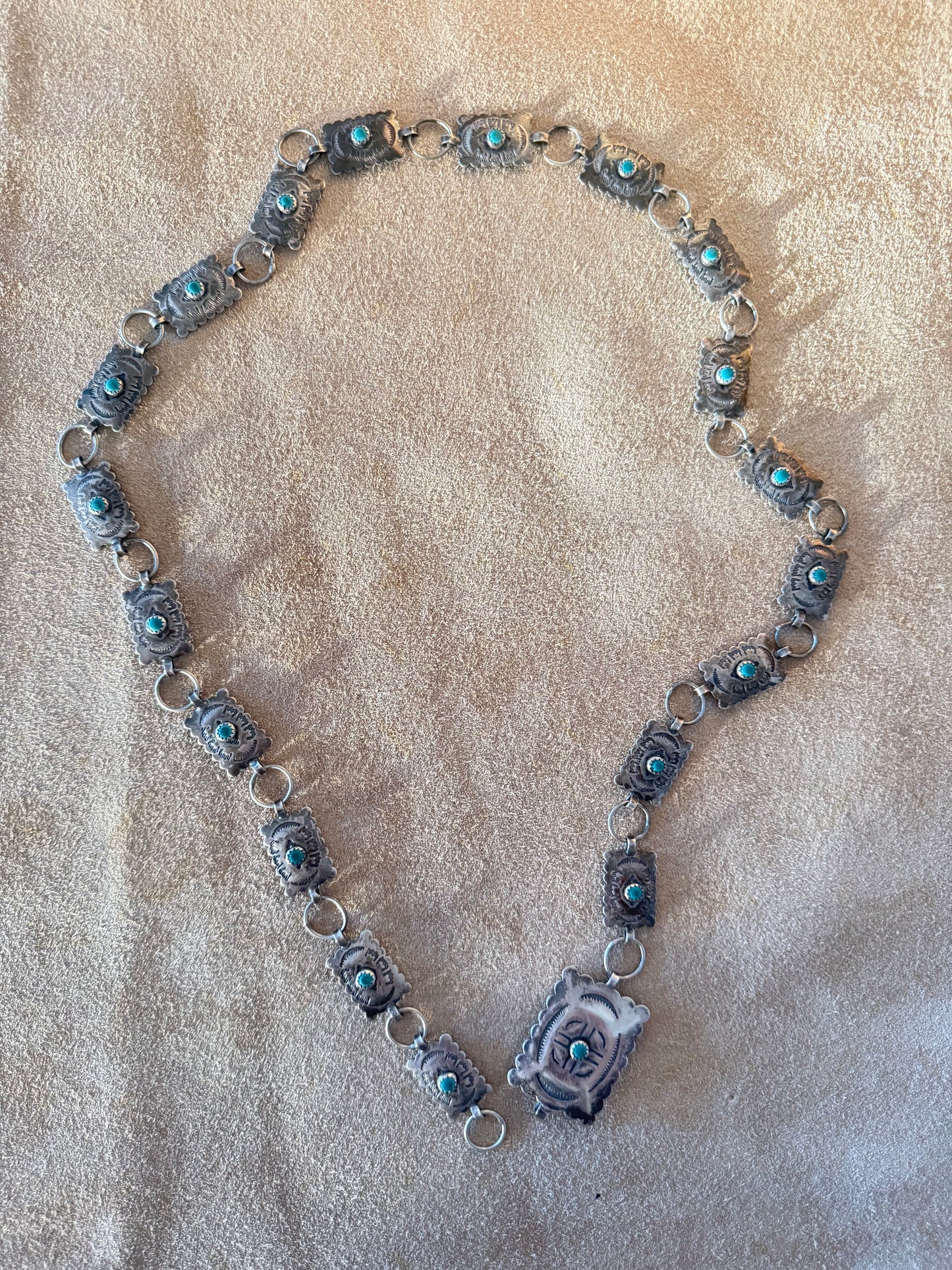 Silver and Turquoise Fred Harvey Concho Belt