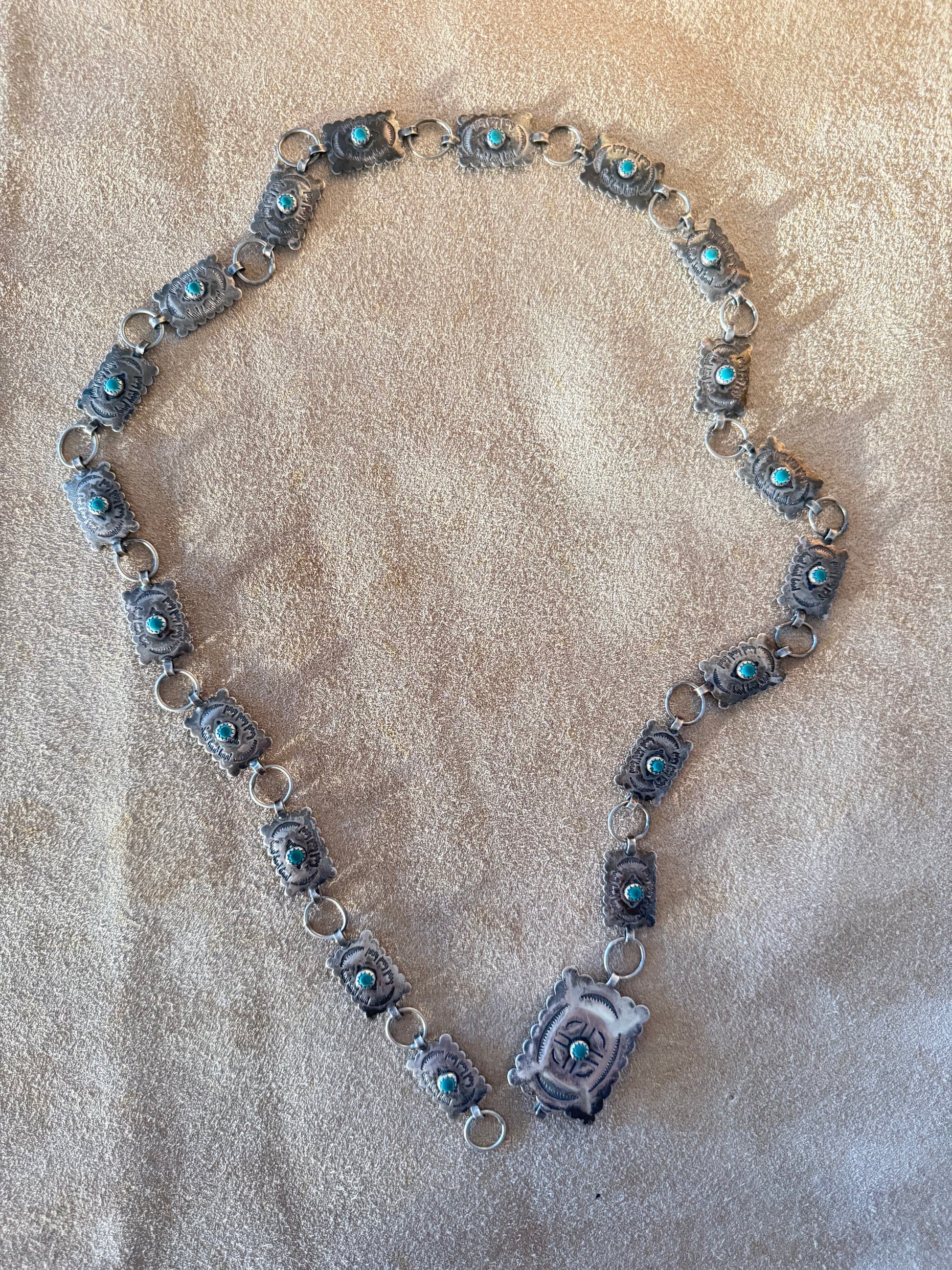 Silver and Turquoise Fred Harvey Concho Belt