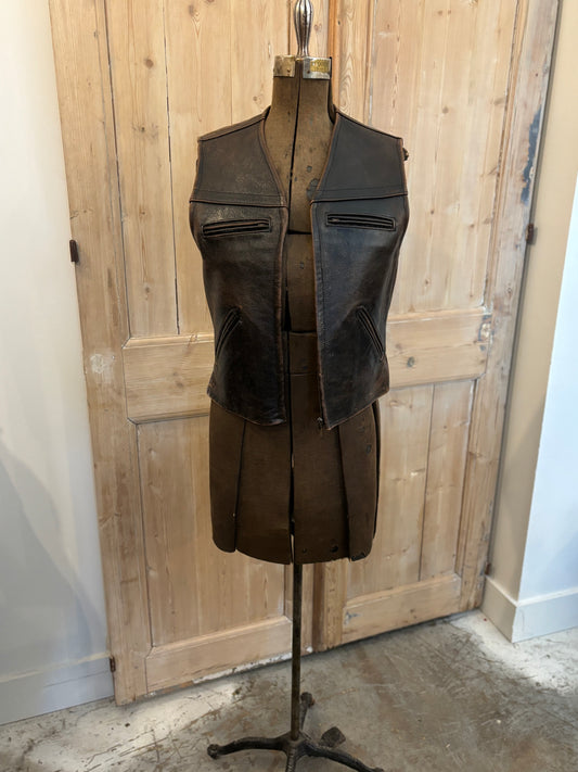 Dark Brown Leather Vest - Redskins