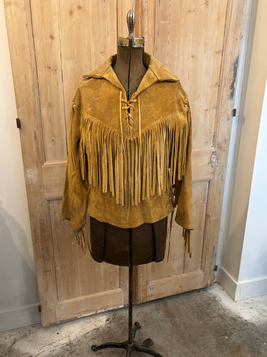 Vintage Tan Buckskin Fringe Pullover