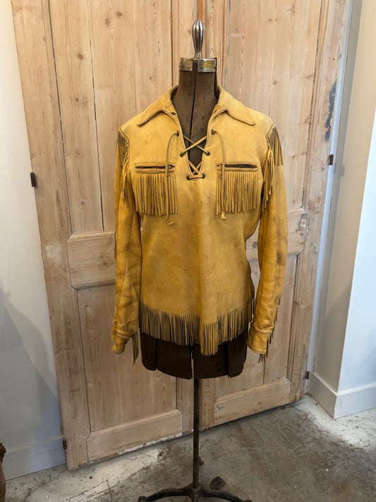 Vintage Fringe Tan Leather Pullover