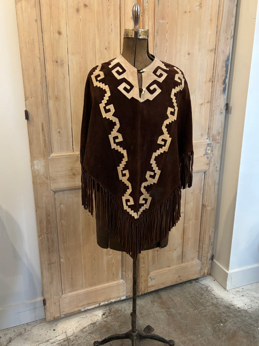 Two Tone Poncho with Pattern