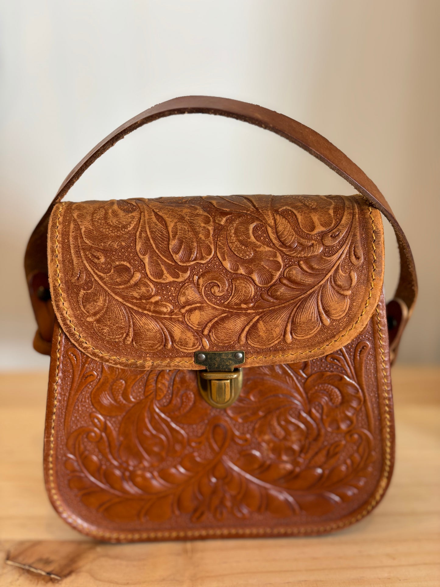 Brown Leather Embossed Bag