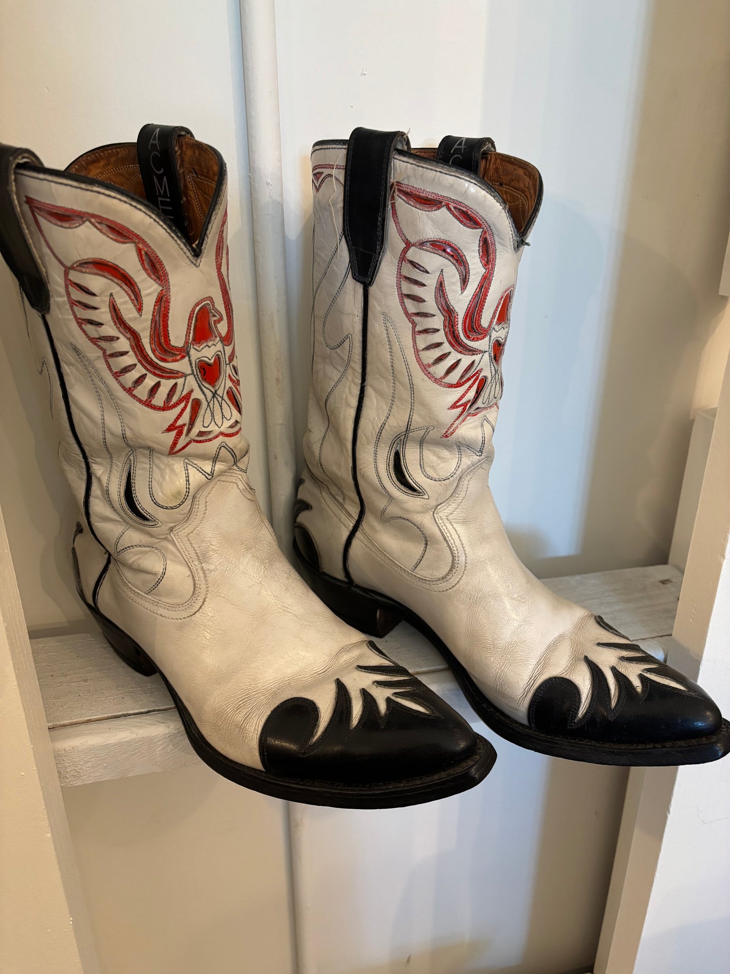 Vintage Acme Red Bird Inlay Boots