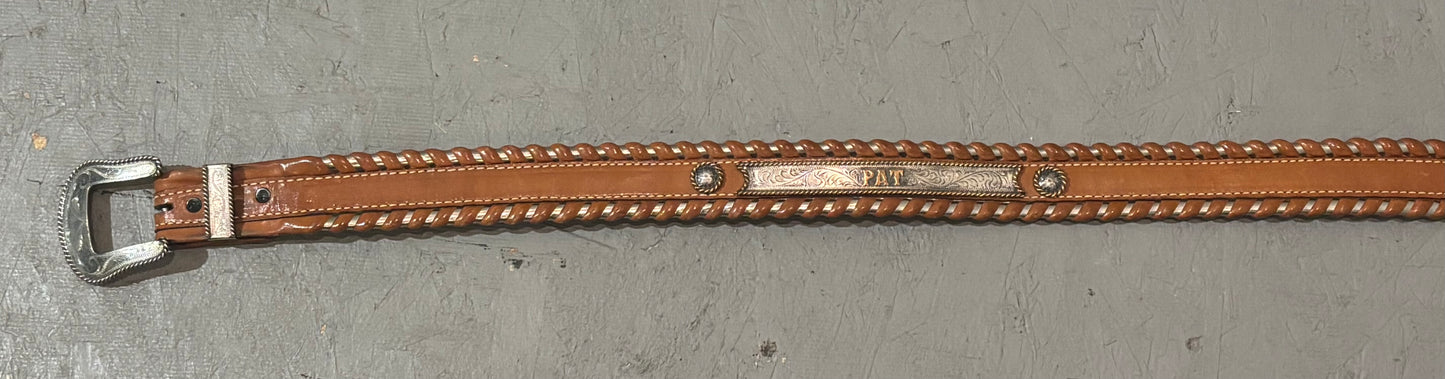 Silver "PAT" Leather Belt