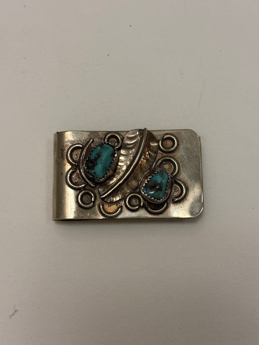 Silver and Turquoise Money Clip