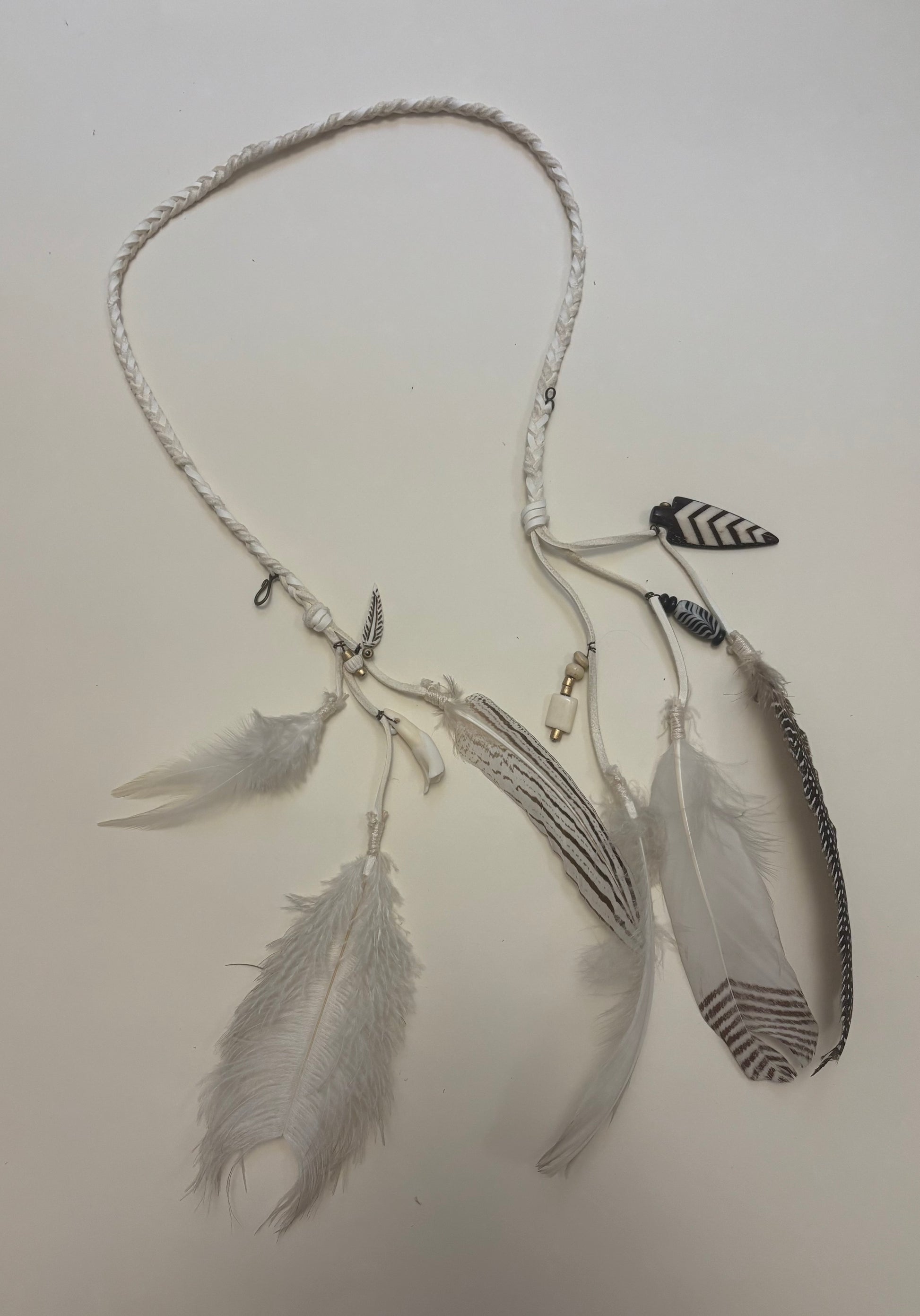 Custom Leather Feather & Bone Bead Hat Band