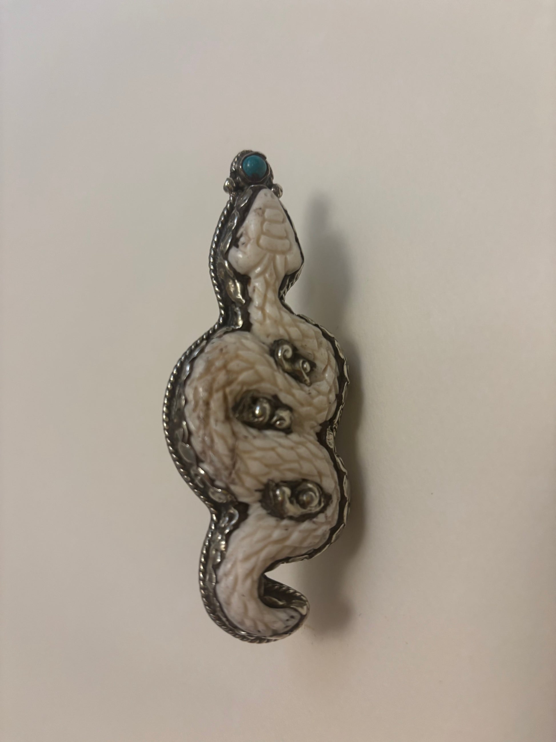 Carved Bone & Tibetan Silver Serpent Ring