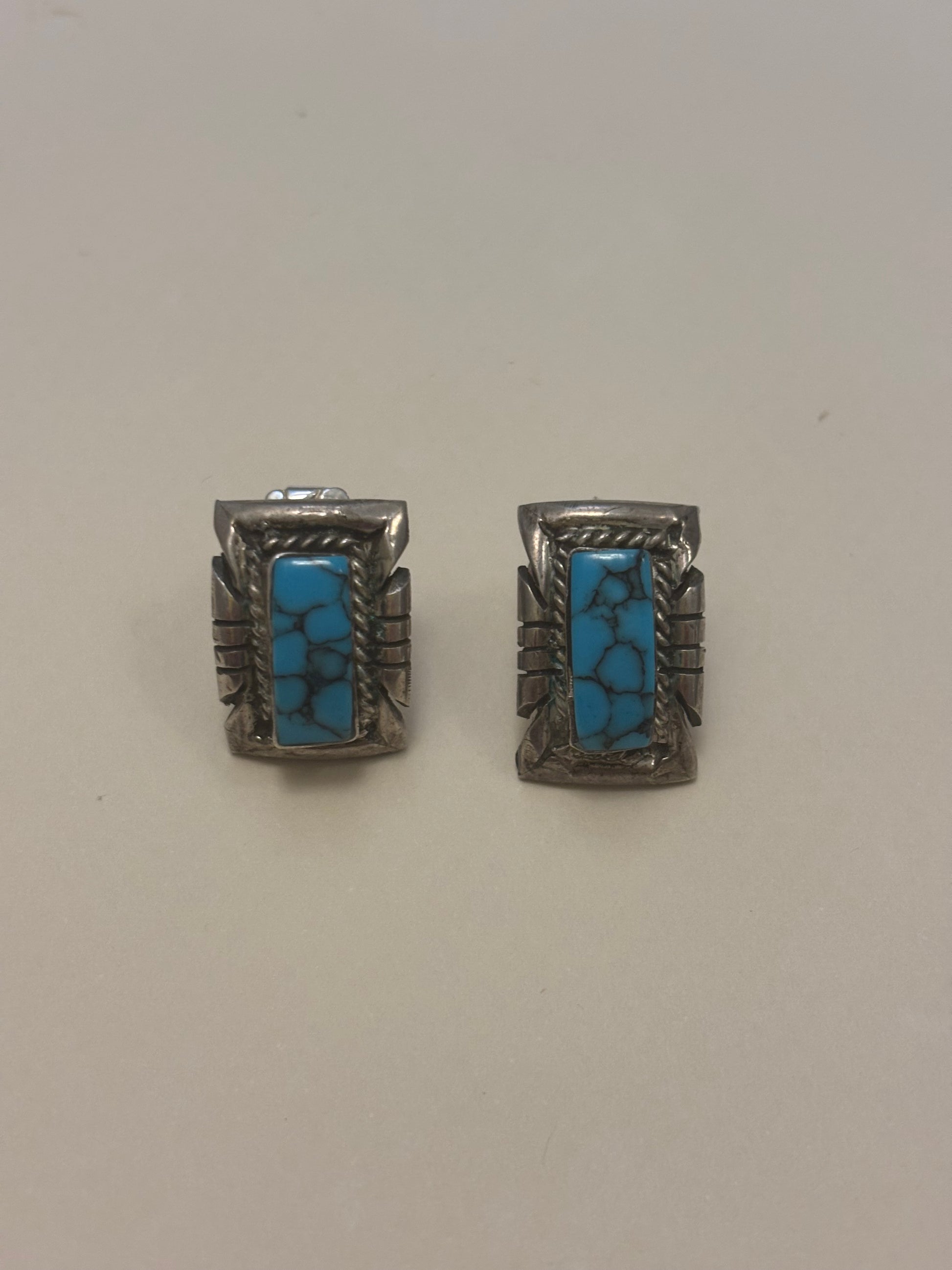 Vintage Spider Web Turquoise and Silver Earrings
