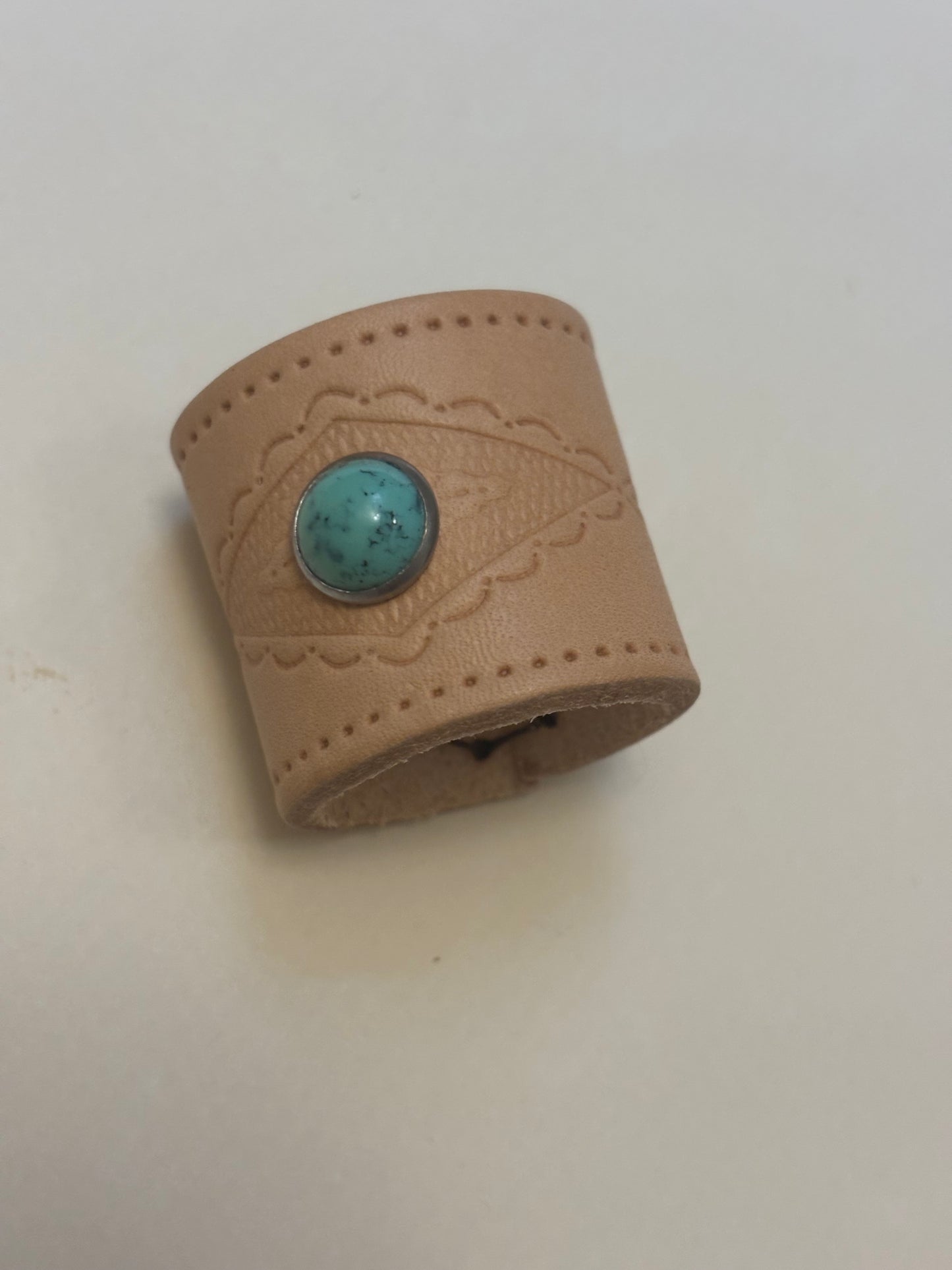 Tan Leather with Turquoise Bandana Slide Embossed