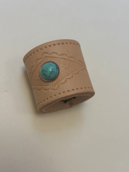 Tan Leather with Turquoise Bandana Slide Embossed