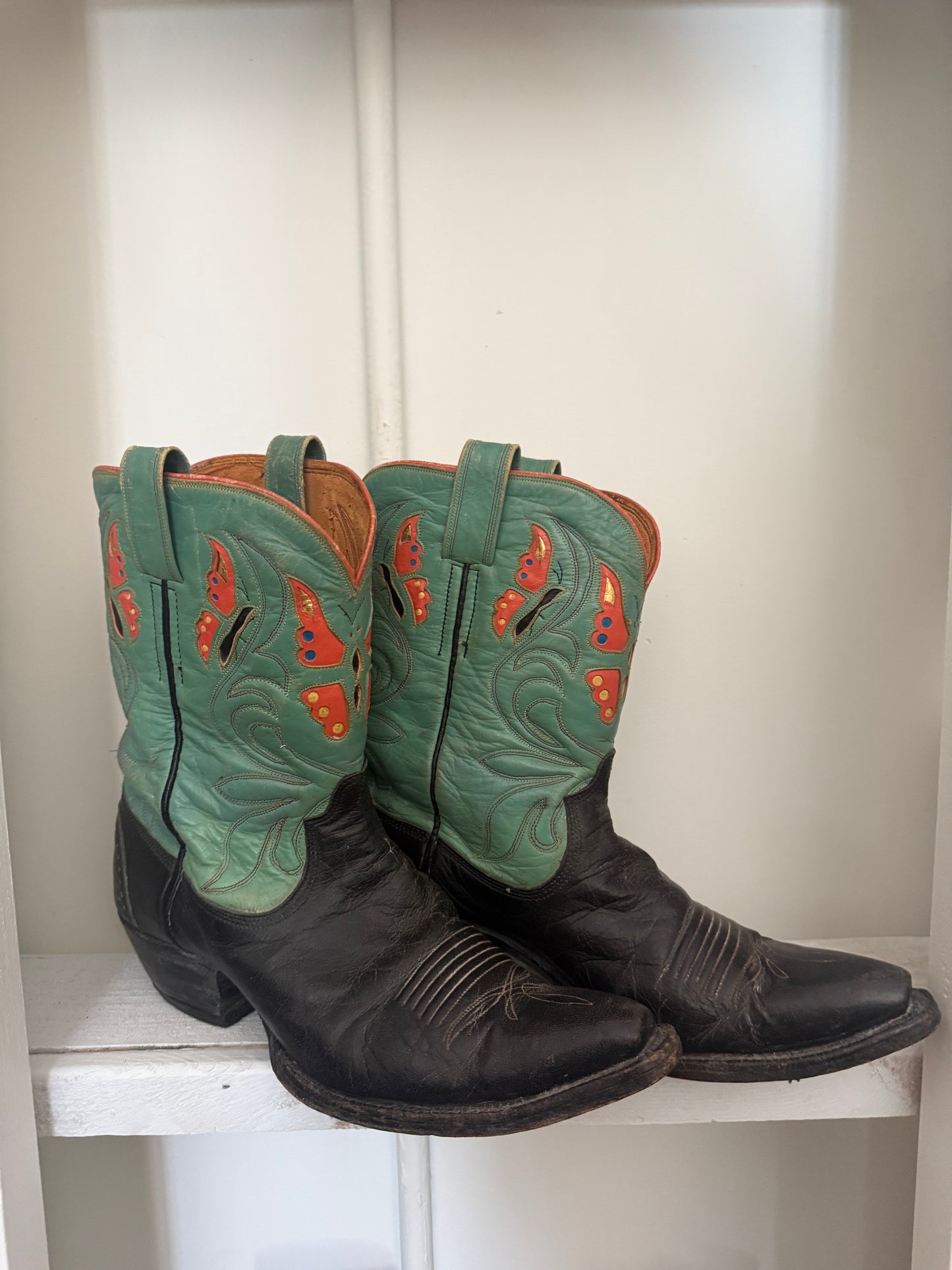 Vintage Custom Two Tone Butterfly Boots 7/8