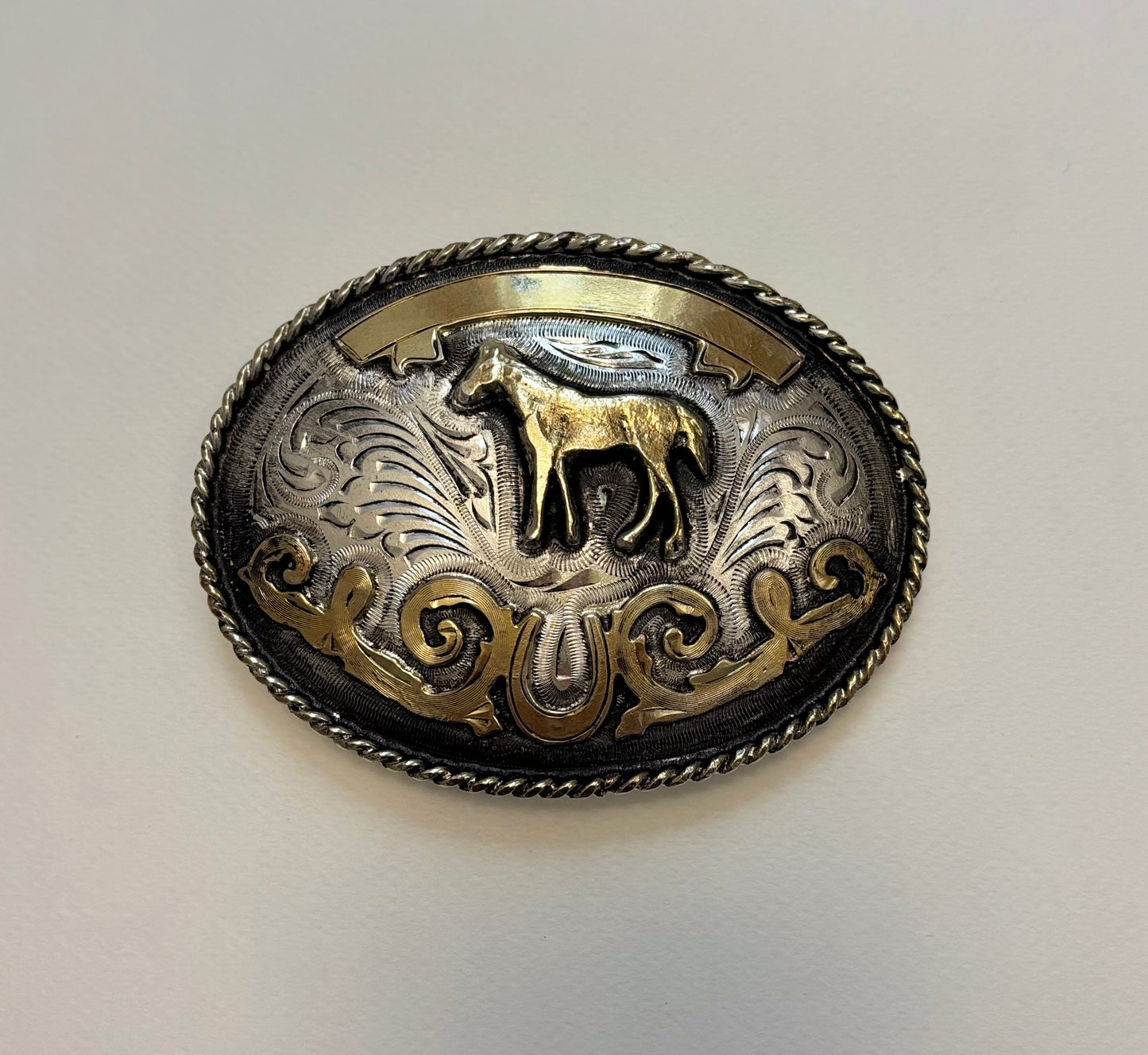 Silver and Brass Horse Belt Buckle