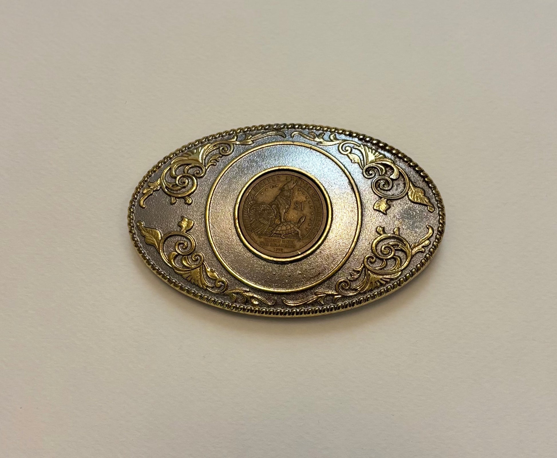 Silver and Brass Coyote Belt Buckle