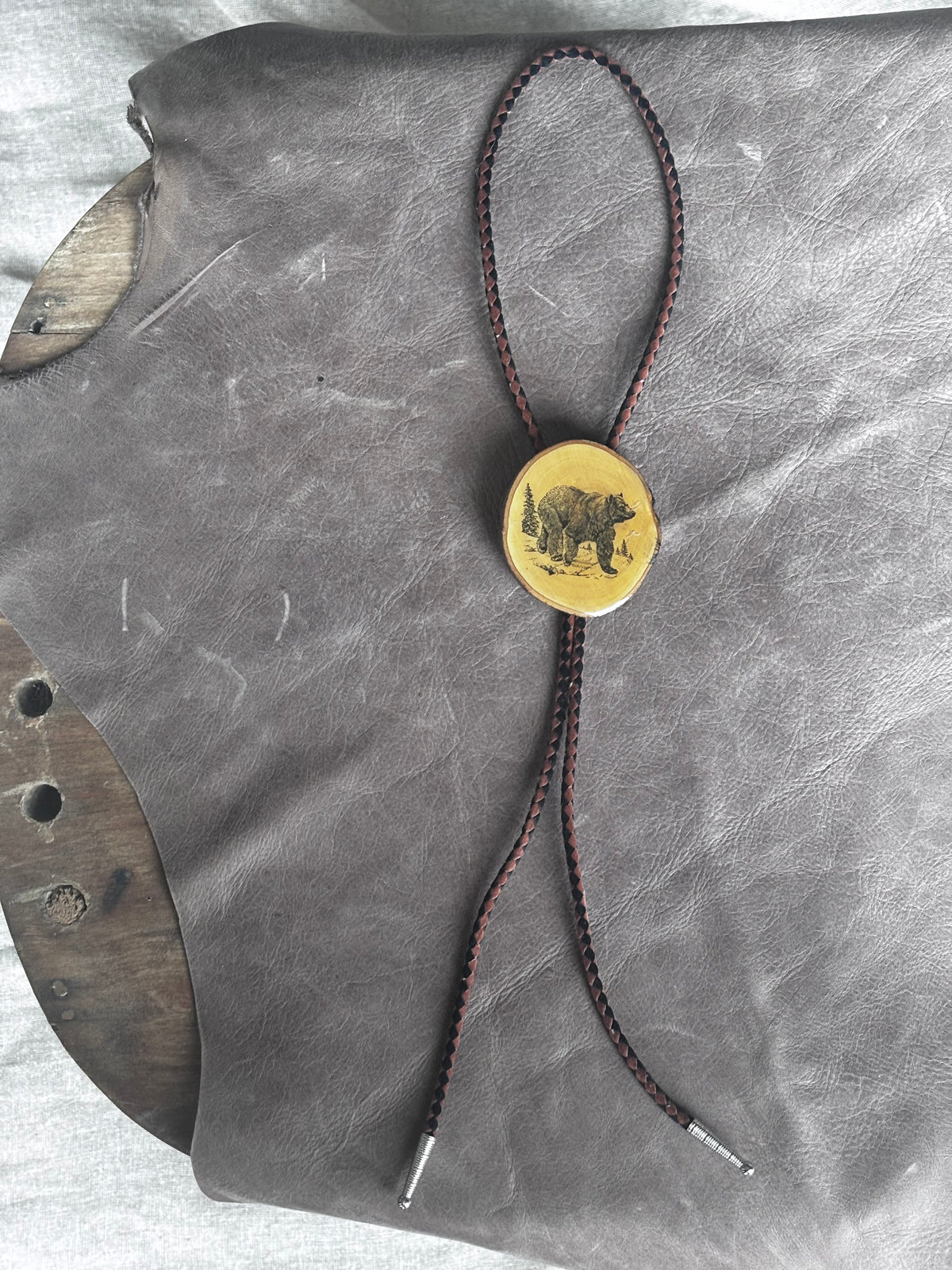 Hand Painted Wood Bolo with Bear Motif