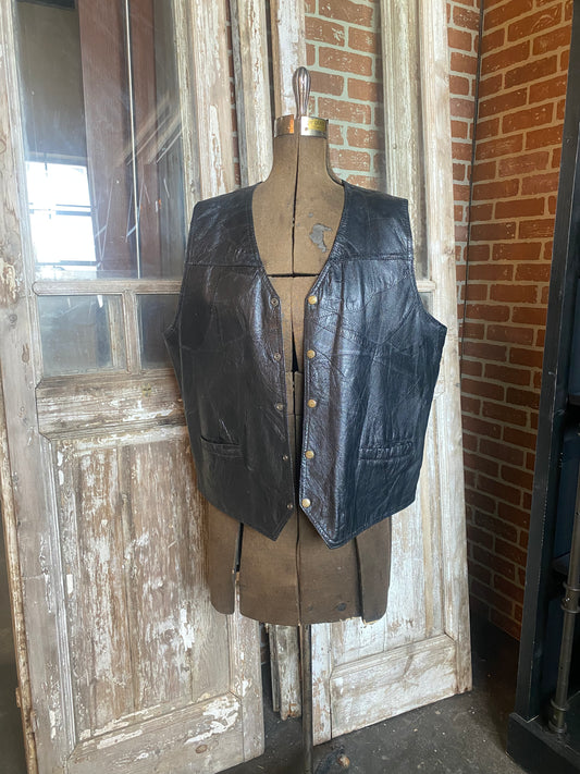 BLACK PATCHWORK LEATHER VEST