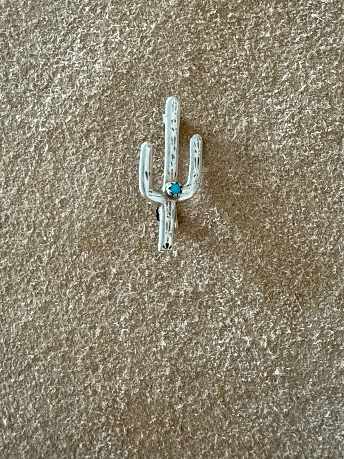 Silver and Turquoise Cactus Pin