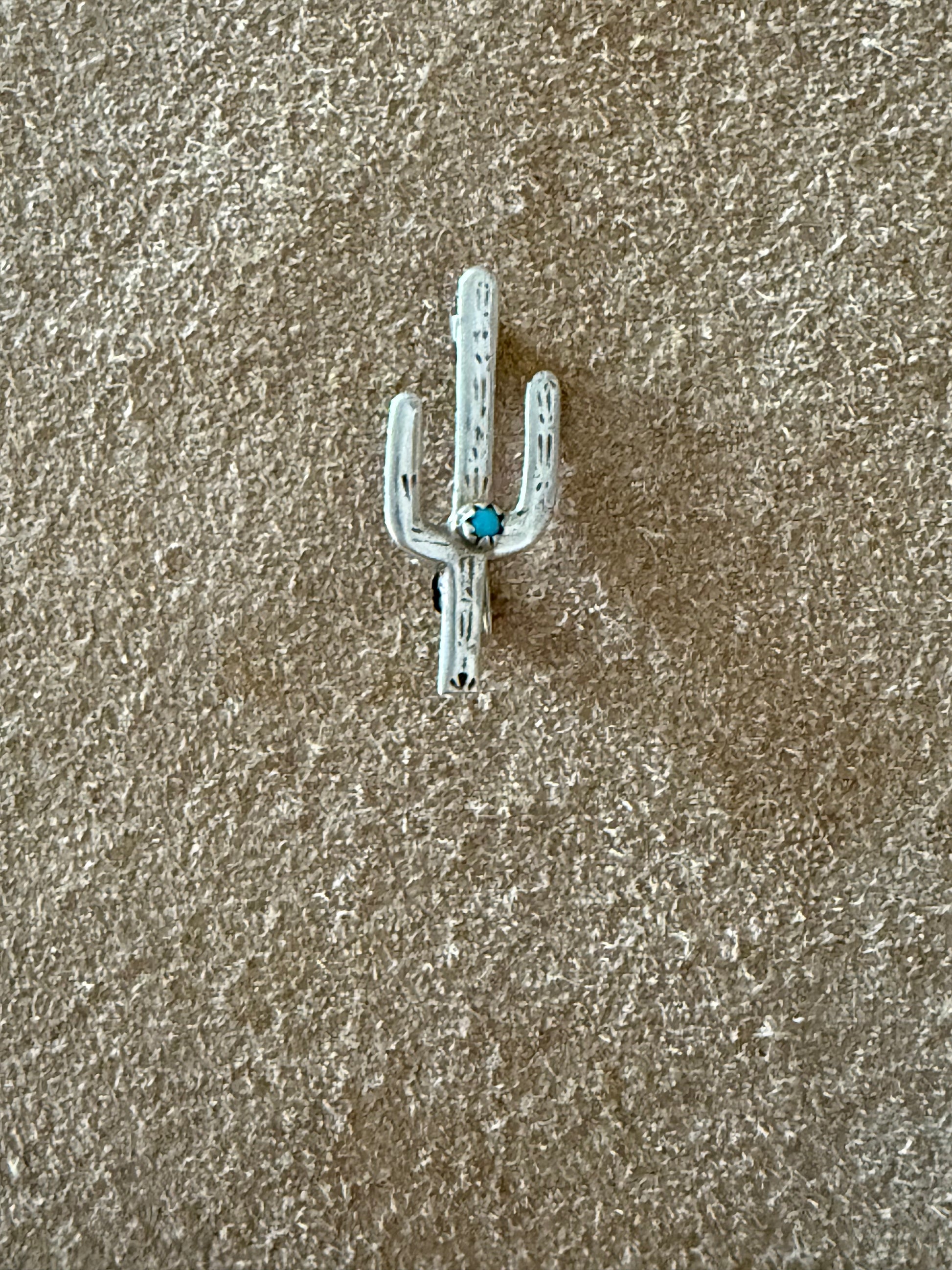 Silver and Turquoise Cactus Pin