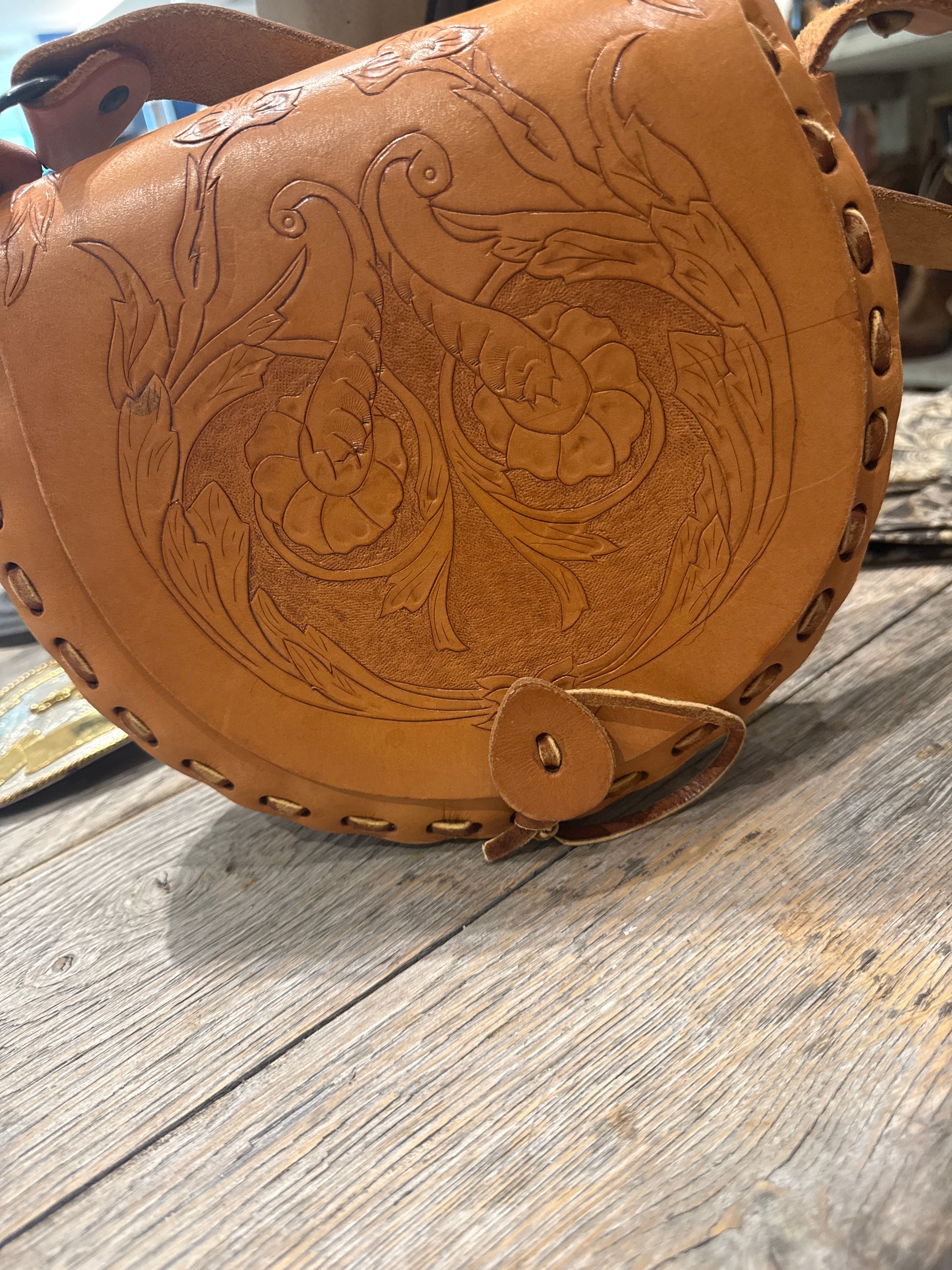 Veg Tan Tooled Leather Bag