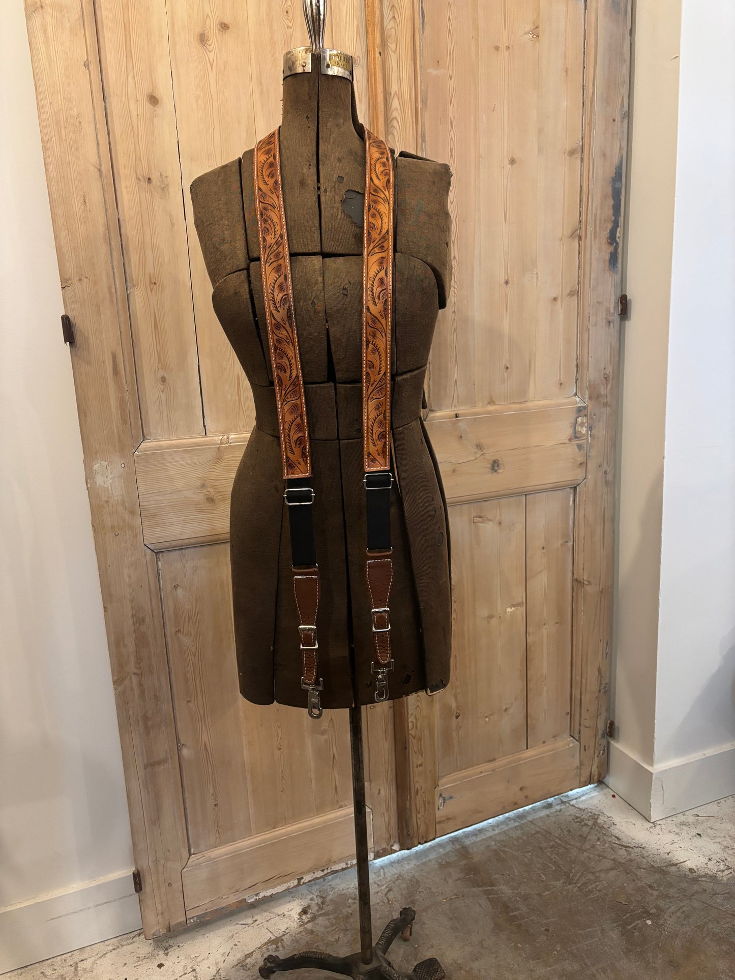 Tooled Leather Suspenders